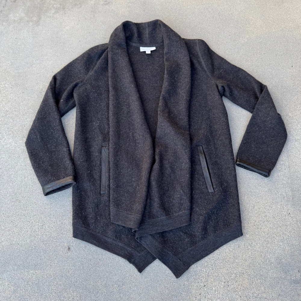 The White Company White Label 100% Wool Leather Trim Cardigan Grey Size 4